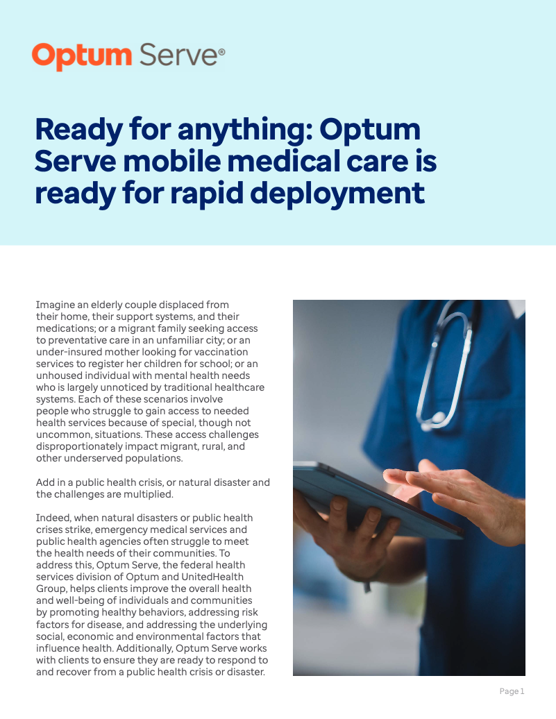 Optum Serve mobile medical care is ready for rapid deployment